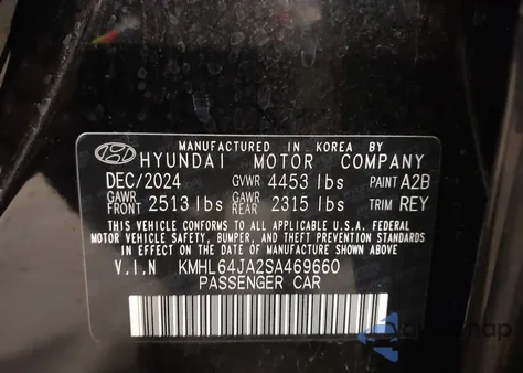 2025 Hyundai Sonata Sel from USA, damaged, VIN KMHL64JA2SA469660